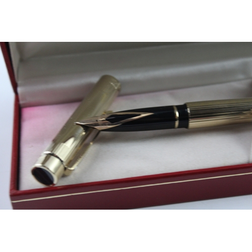 457 - Vintage Sheaffer Targa Gold Plated Fountain Pen w/ 14ct Gold Nib WRITING