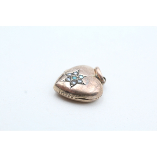 5 - 6ct gold turquoise and seed pearl heart locket pendant (2g)