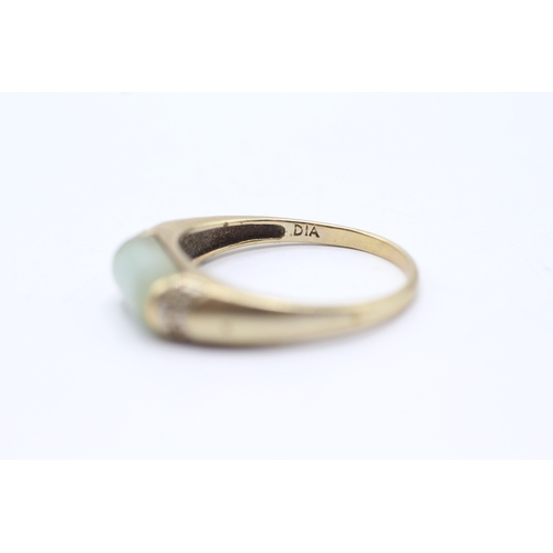 56 - 9ct gold jade and diamond ring (3.1g) Size S