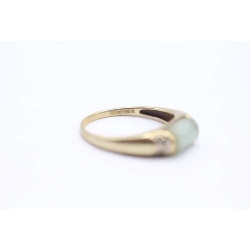 56 - 9ct gold jade and diamond ring (3.1g) Size S