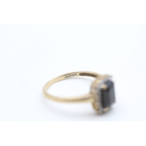 87 - 9ct gold diamond and sapphire square halo ring (2.4g) Size Q 1/2