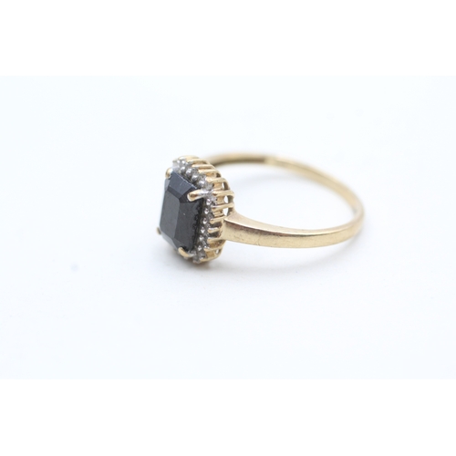 87 - 9ct gold diamond and sapphire square halo ring (2.4g) Size Q 1/2