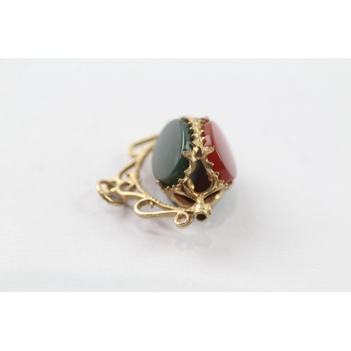 94 - 9ct gold vintage multigemstone spinning fob