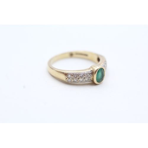 110 - 9ct gold emerald & diamond dress ring with millennium hallmark (2.4g) Size L