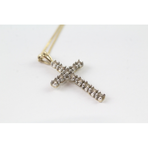 112 - 9ct gold diamond cross pendant on chain