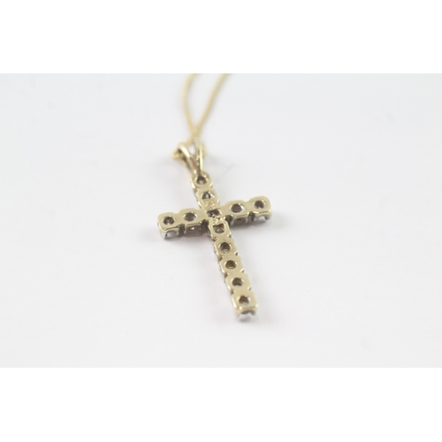 112 - 9ct gold diamond cross pendant on chain