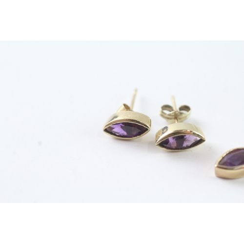 113 - 2x 9ct gold amethyst earrings & necklace set (2.5g)