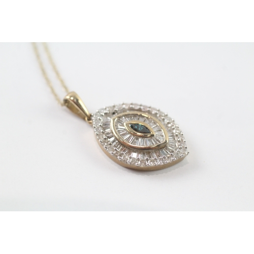 121 - 9ct gold 'blue' diamond & vari-cut diamond pendant necklace (3.1g)