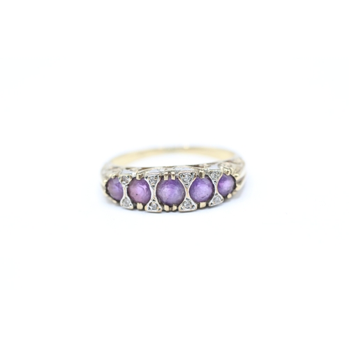 123 - 9ct gold amethyst and diamond flush set ring (2.3g) Size K