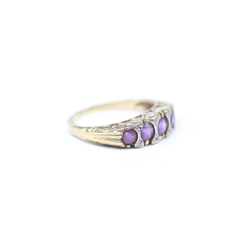 123 - 9ct gold amethyst and diamond flush set ring (2.3g) Size K