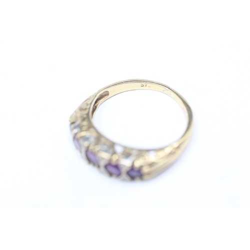 123 - 9ct gold amethyst and diamond flush set ring (2.3g) Size K