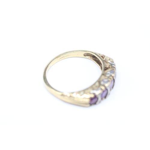 123 - 9ct gold amethyst and diamond flush set ring (2.3g) Size K