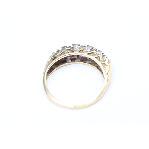 123 - 9ct gold amethyst and diamond flush set ring (2.3g) Size K