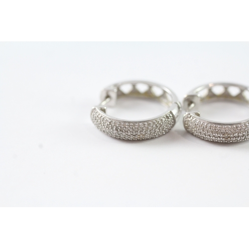 126 - 18ct white gold pave set diamond hoop earrings (5.2g)