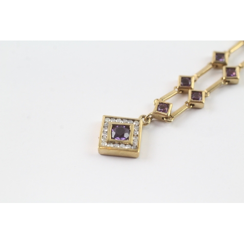 140 - 9ct gold amethyst and diamond set necklace