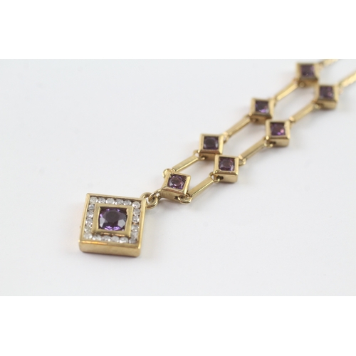 140 - 9ct gold amethyst and diamond set necklace