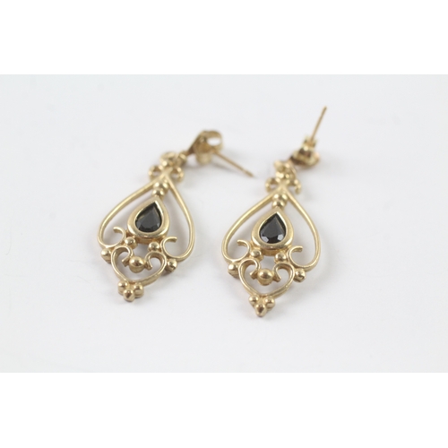 15 - 9ct gold sapphire drop stud earrings