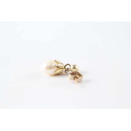 158 - 9ct gold cultured pearl drop earrings (1.1g)