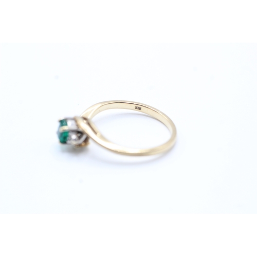 160 - 9ct gold green gemstone and diamond ring (2.1g) Size N