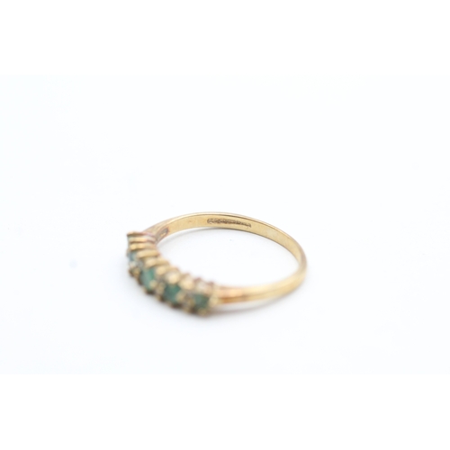 166 - 9ct gold diamond and emerald row ring (1.8g) Size N 1/2