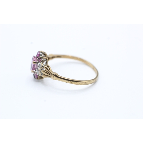 168 - 9ct gold pink gemstone and diamond ring (1.7g) Size P 1/2