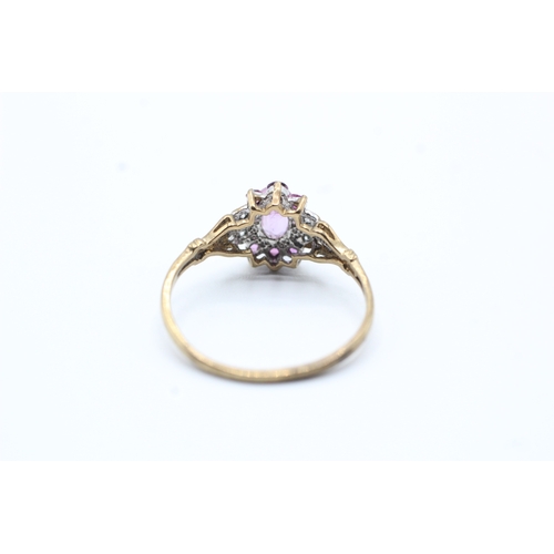 168 - 9ct gold pink gemstone and diamond ring (1.7g) Size P 1/2