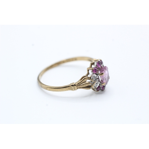 168 - 9ct gold pink gemstone and diamond ring (1.7g) Size P 1/2