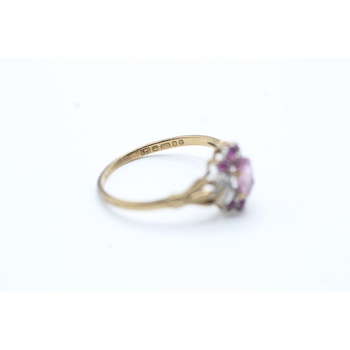 168 - 9ct gold pink gemstone and diamond ring (1.7g) Size P 1/2