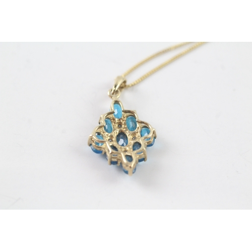 172 - 9ct gold diamond and blue gemstone pendant on chain