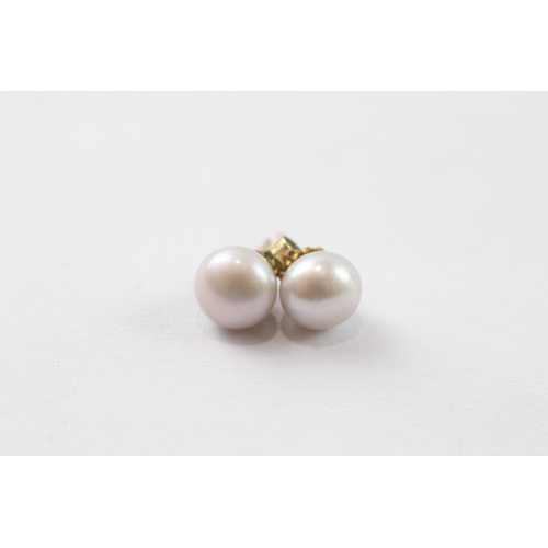 177 - 2x 9ct gold cultured pearl & amethyst earrings