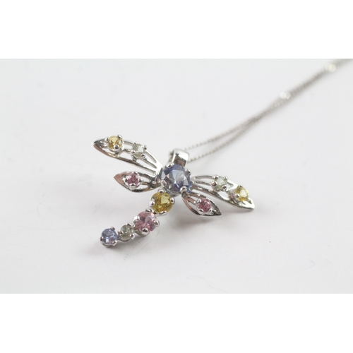 178 - 9ct gold multi-gemstone dragonfly pendant necklace