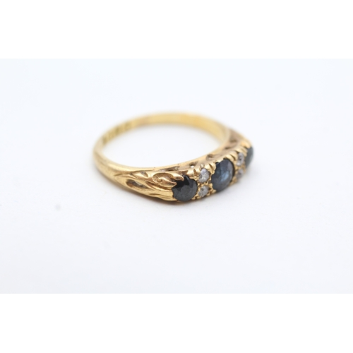 18 - 18ct gold diamond & sapphire seven stone ring (3.5g) Size K 1/2