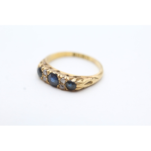 18 - 18ct gold diamond & sapphire seven stone ring (3.5g) Size K 1/2