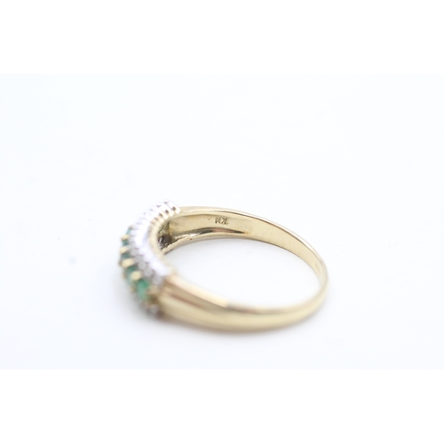 180 - 9ct gold emerald and white gemstone three row ring (2.8g) Size R