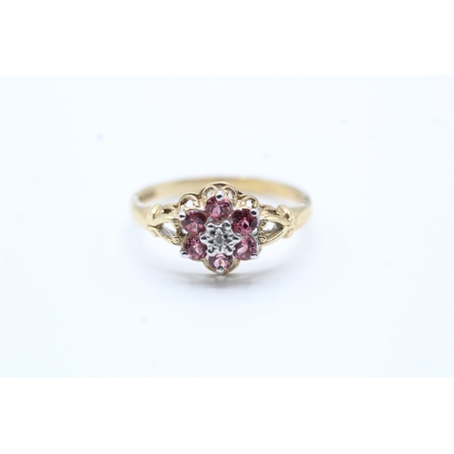 181 - 9ct gold diamond and pink gemstone ring (2g) Size N