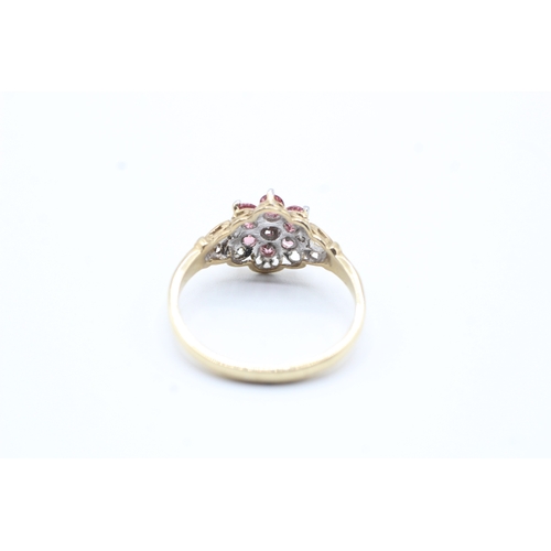 181 - 9ct gold diamond and pink gemstone ring (2g) Size N