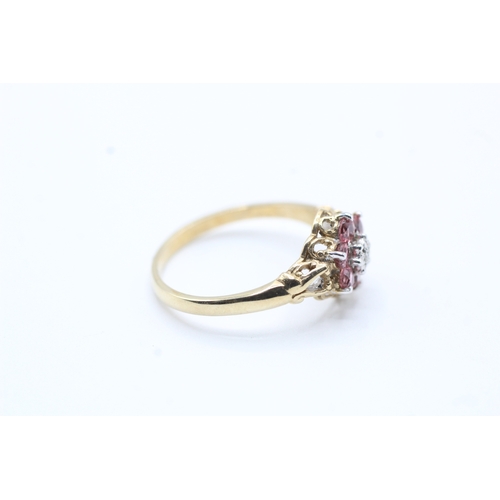 181 - 9ct gold diamond and pink gemstone ring (2g) Size N