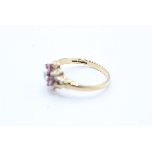 181 - 9ct gold diamond and pink gemstone ring (2g) Size N