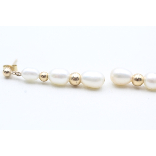 184 - 9ct gold cultured pearl drop earrings (1.9g)