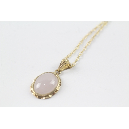 22 - 9ct gold cabochon rose quartz pendant necklaces