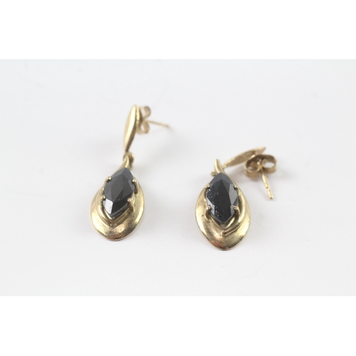 23 - 9ct gold sapphire drop stud earrings