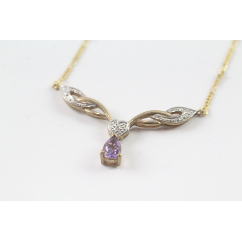 28 - 9ct gold amethyst & diamond necklace