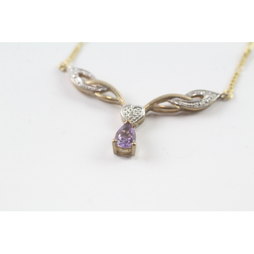 28 - 9ct gold amethyst & diamond necklace