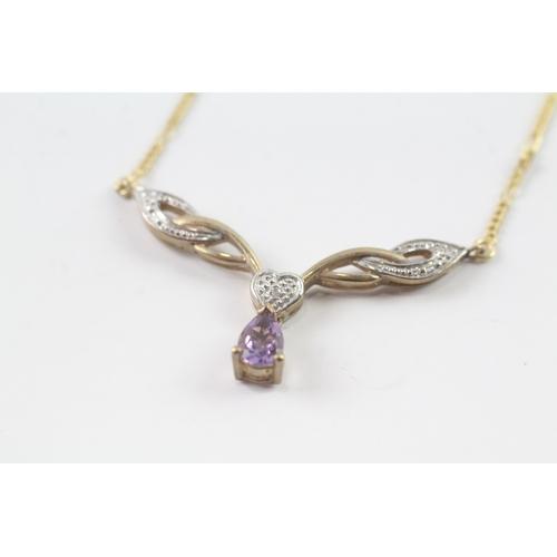 28 - 9ct gold amethyst & diamond necklace