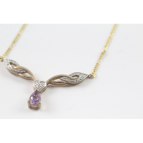 28 - 9ct gold amethyst & diamond necklace