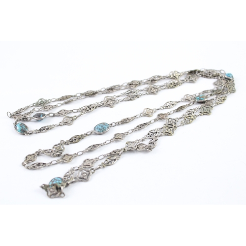 287 - Art Nouveau Turquoise Set Guard Chain 54g