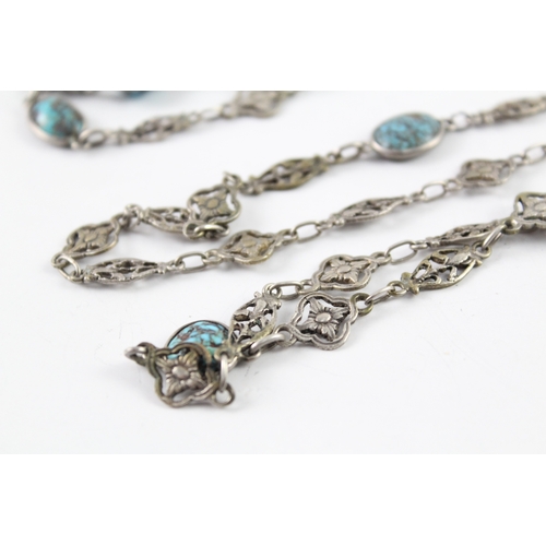 287 - Art Nouveau Turquoise Set Guard Chain 54g