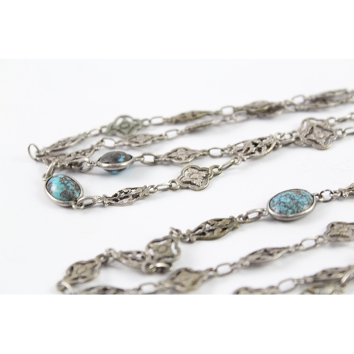 287 - Art Nouveau Turquoise Set Guard Chain 54g