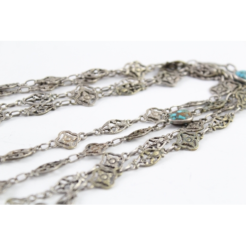 287 - Art Nouveau Turquoise Set Guard Chain 54g