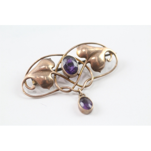 30 - 9ct gold art nouveau amethyst brooch